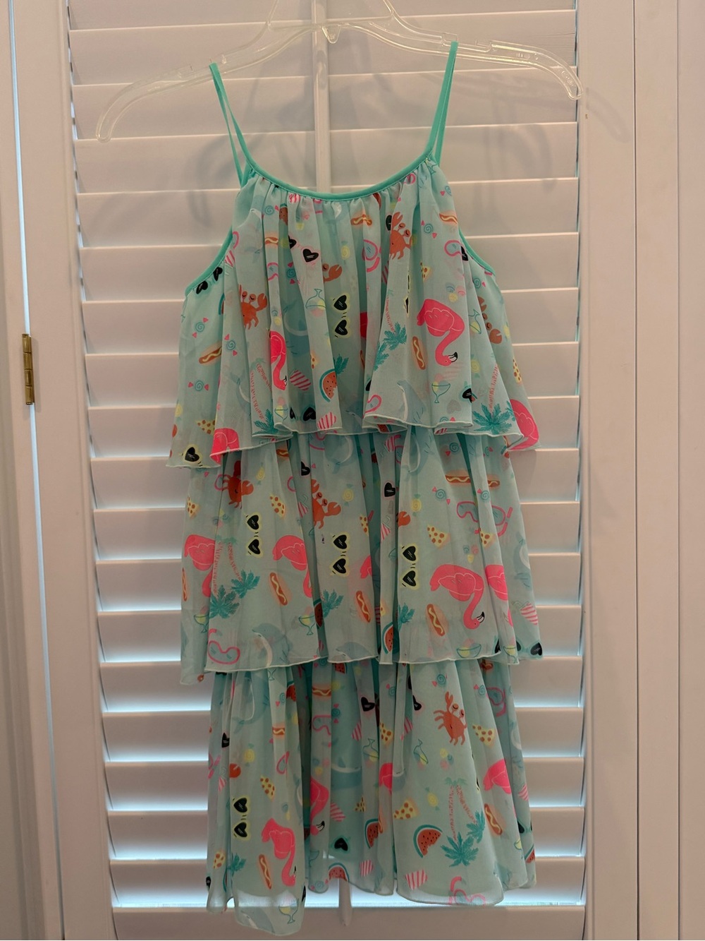 H&M Girl’s Mint Green Tiered Sundress with Tropical Motif Sz 9-10